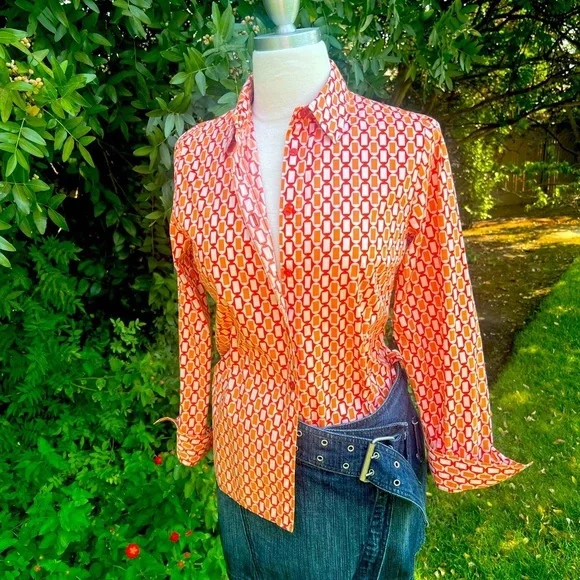 NEW!!!!Jones New York Orange 🍊 Geometric Button Down Shirt - Picture 2 of 7